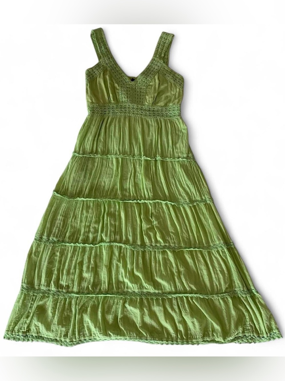 Vintage Venice Blue Boho Summer Green Tiered Maxi Dress Size M